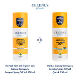 Herbal Tüm Cilt Tipleri için Güneş Koruyucu Losyon Spray 50 Spf 150 ml + Herbal Güneş Koruyucu Losyon Spray 50 Spf Çocuk, 150 ml 2'li Set